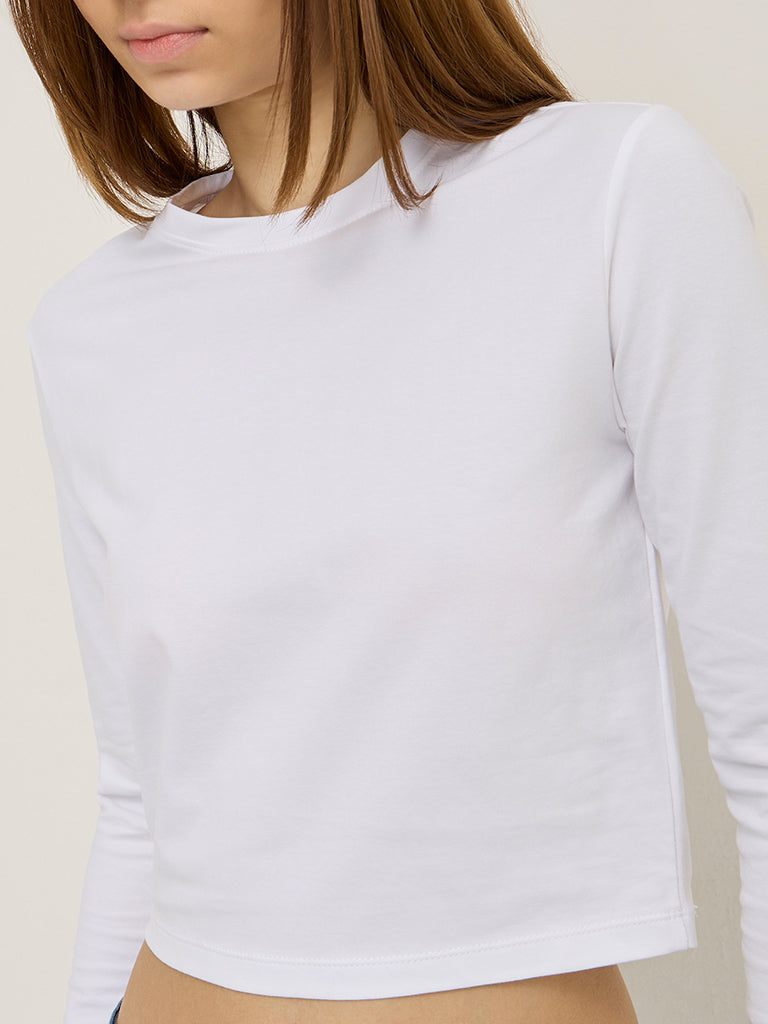 Nuon White Solid Cotton Blend T-Shirt