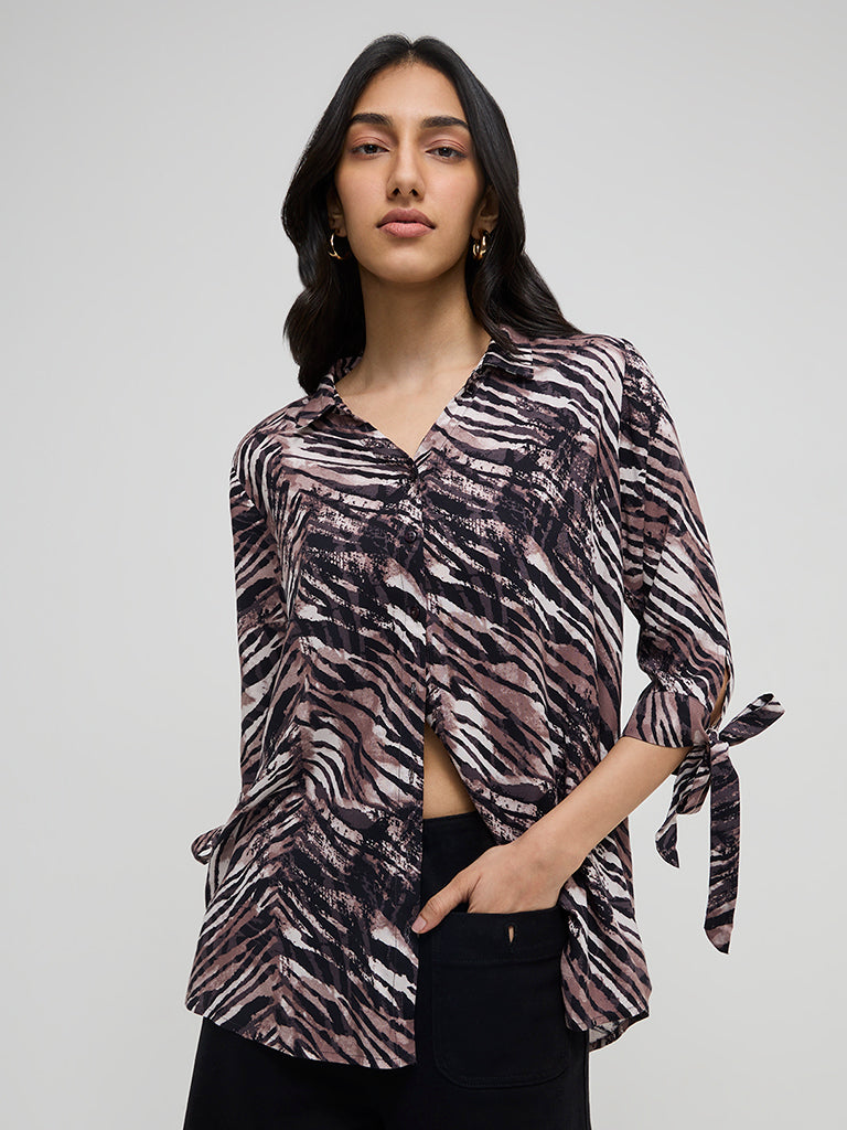 LOV Brown Animal Printed Shirt