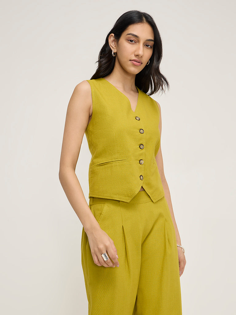 LOV Lime Waistcoat-Style Cotton-Blend Top