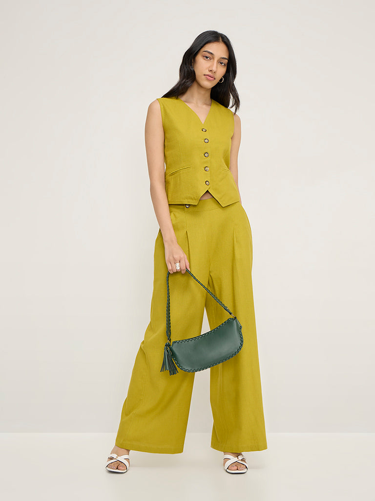 LOV Lime Waistcoat-Style Cotton-Blend Top