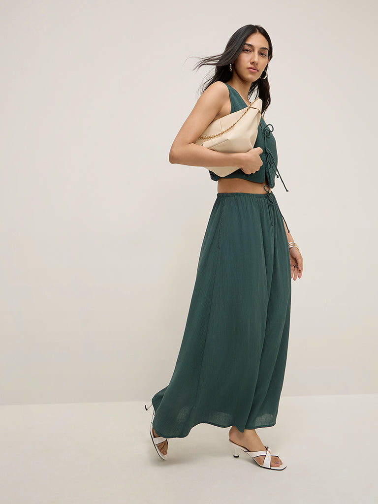 LOV Teal Textured High-Rise A-Line Skirt