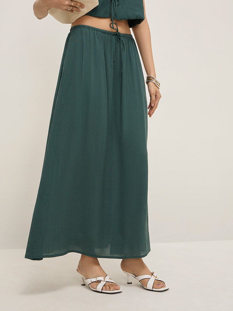 LOV Teal Textured High-Rise A-Line Skirt