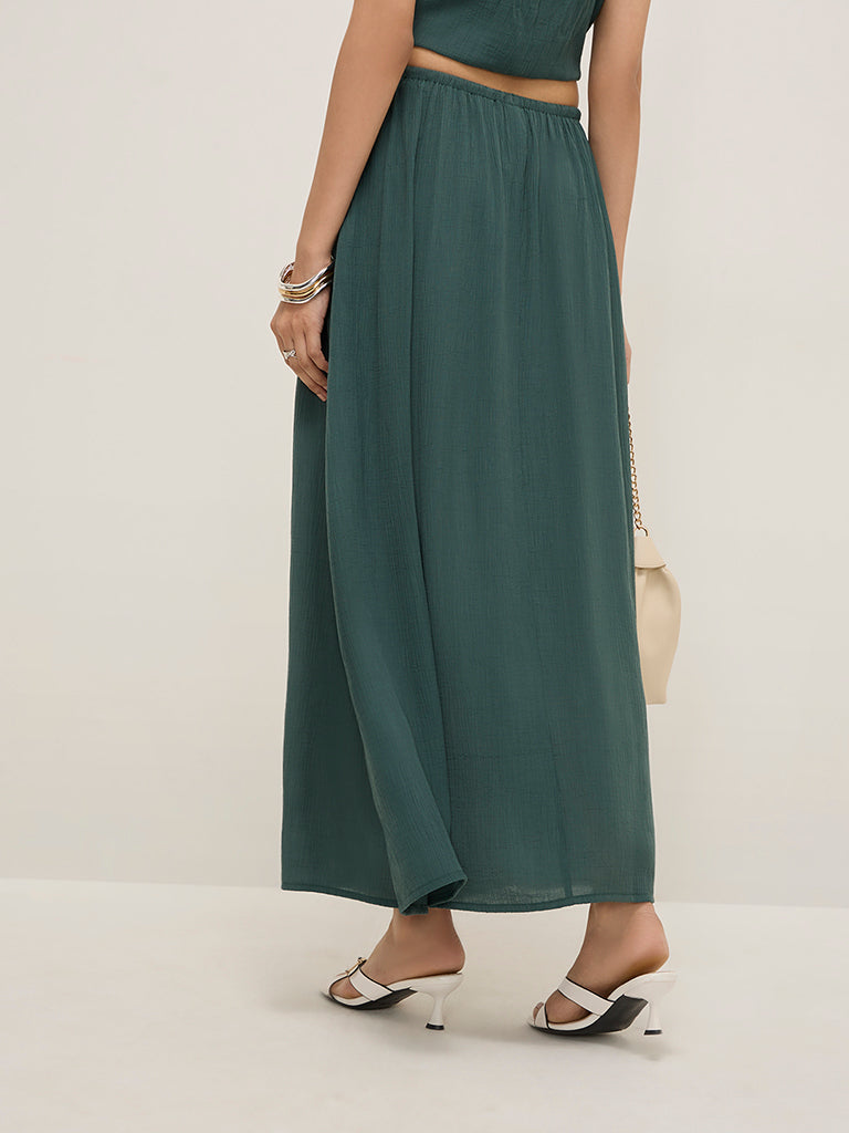 LOV Teal Textured High-Rise A-Line Skirt