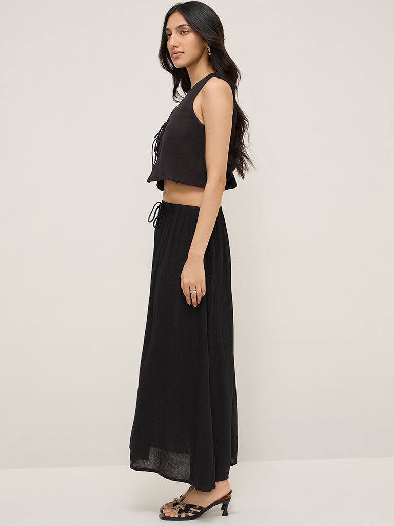 LOV Black Textured High-Rise A-Line Skirt