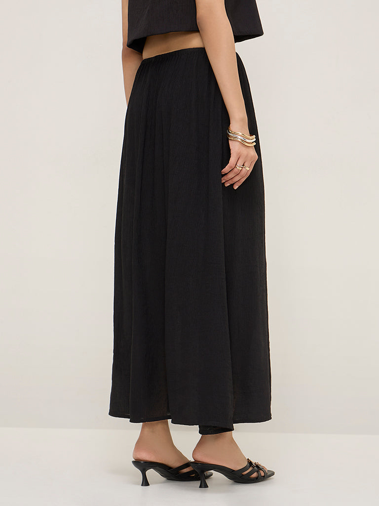 LOV Black Textured High-Rise A-Line Skirt