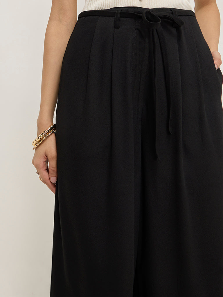 LOV Black Wide-Leg High-Rise Trousers