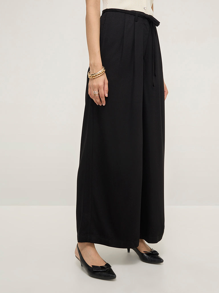 LOV Black Wide-Leg High-Rise Trousers