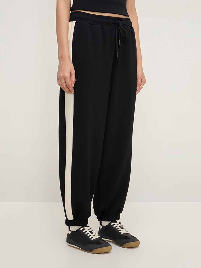 LOV Black Colour-Blocked High-Rise Joggers