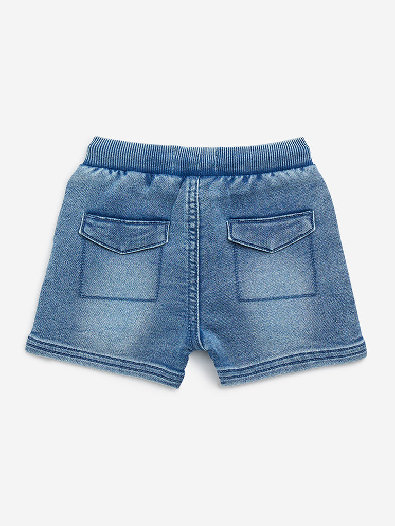 HOP Baby Blue Faded Mid-Rise Denim Shorts