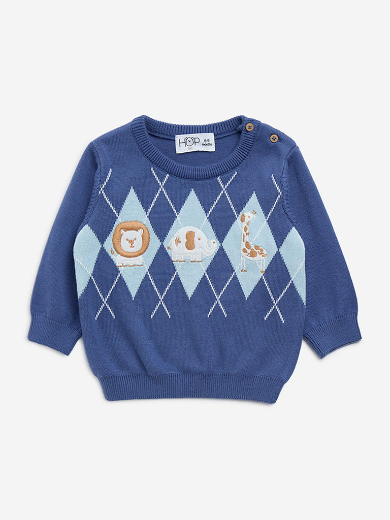 HOP Baby Blue Animal Design Cotton Sweater