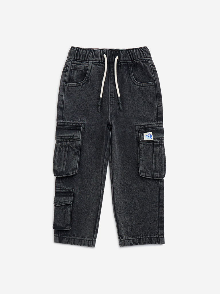 HOP Kids Black Cargo-Style Relaxed - Fit Mid - Rise Jeans