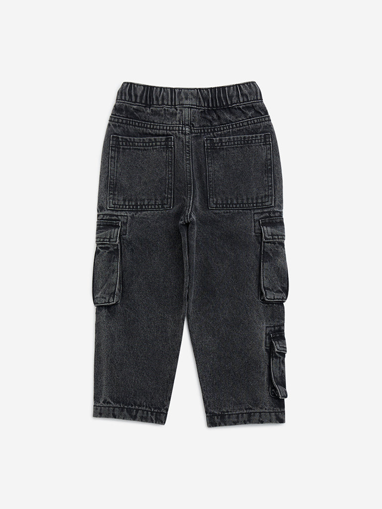 HOP Kids Black Cargo-Style Relaxed - Fit Mid - Rise Jeans