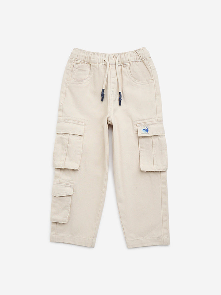 HOP Kids Beige Mid-Rise Cotton Cargo Pants