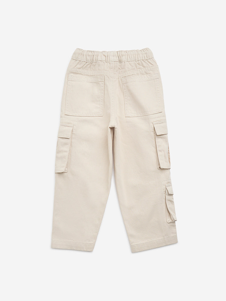 HOP Kids Beige Mid-Rise Cotton Cargo Pants