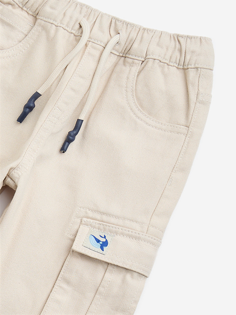 HOP Kids Beige Mid-Rise Cotton Cargo Pants