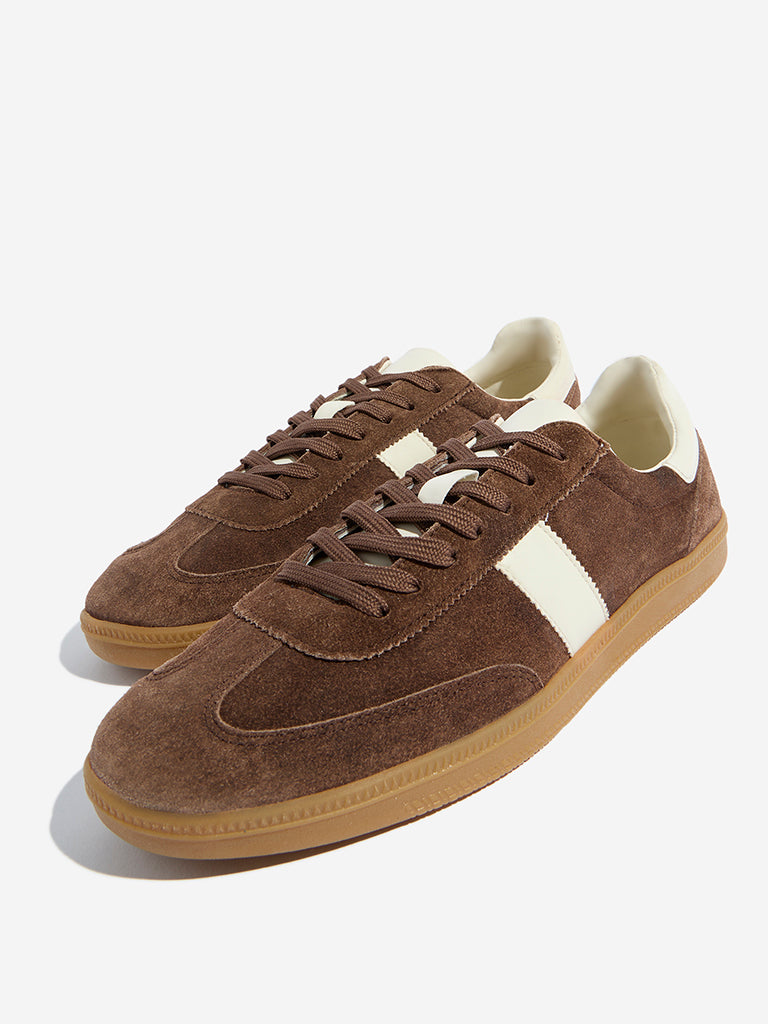 SOLEPLAY Brown Faux-Suede Lace-Up Sneakers