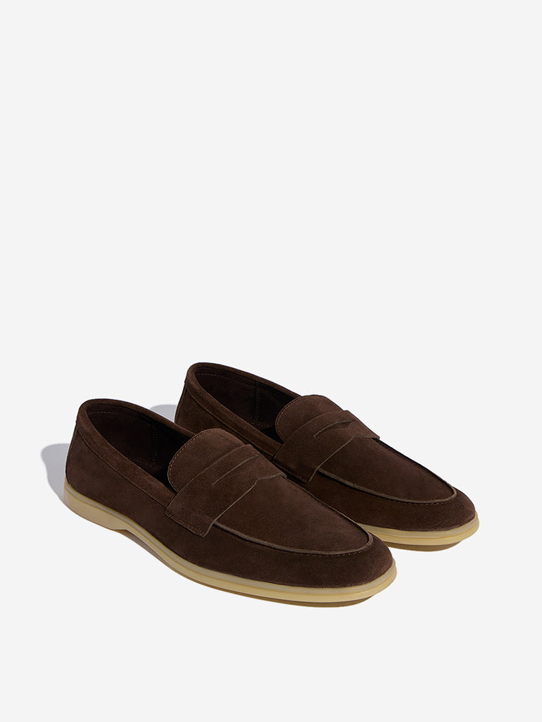 SOLEPLAY Dark Brown Faux-Suede Penny Loafers