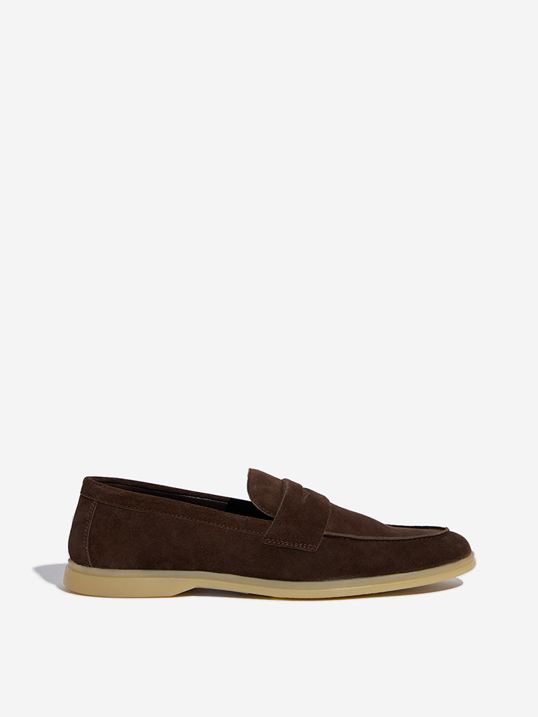 SOLEPLAY Dark Brown Faux-Suede Penny Loafers