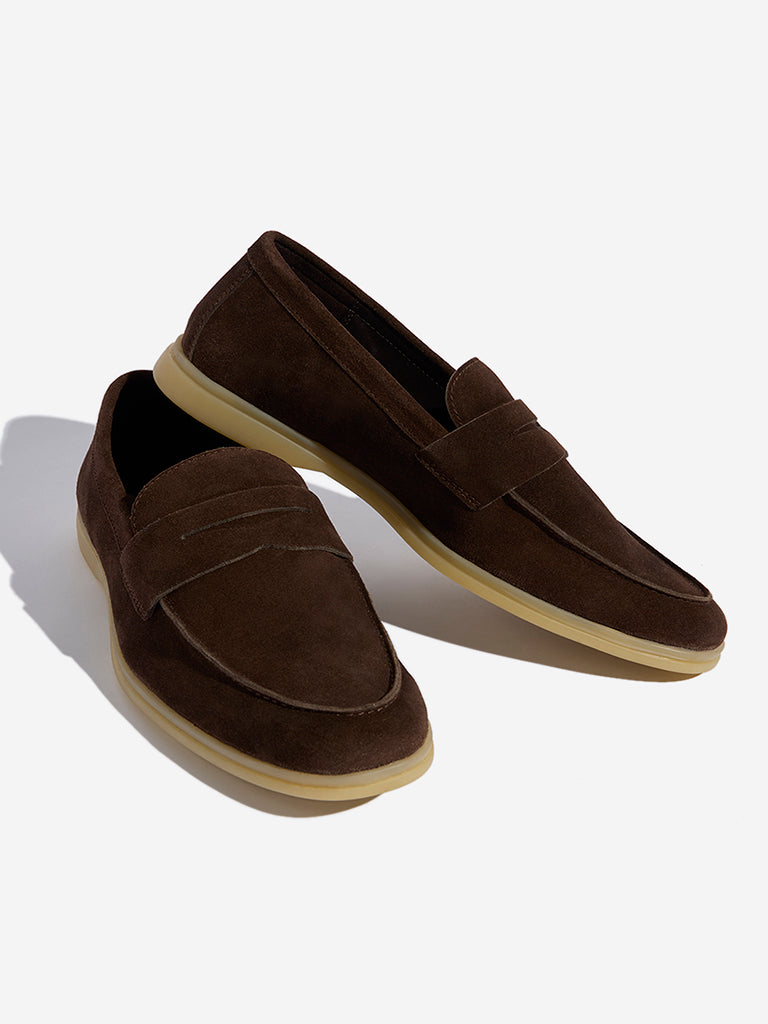 SOLEPLAY Dark Brown Faux-Suede Penny Loafers