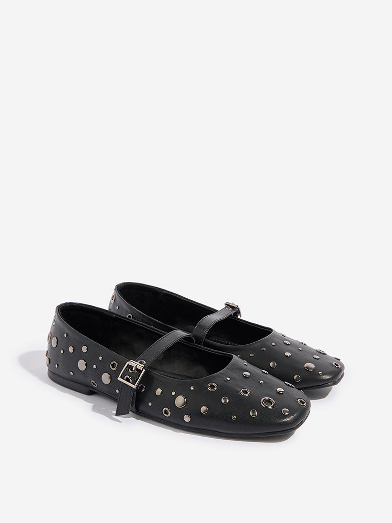 LUNA BLU Black Stud-Detailed Mary Jane Shoes