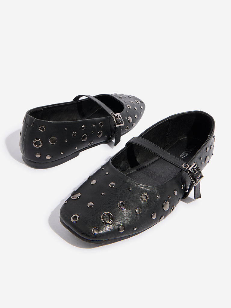 LUNA BLU Black Stud-Detailed Mary Jane Shoes