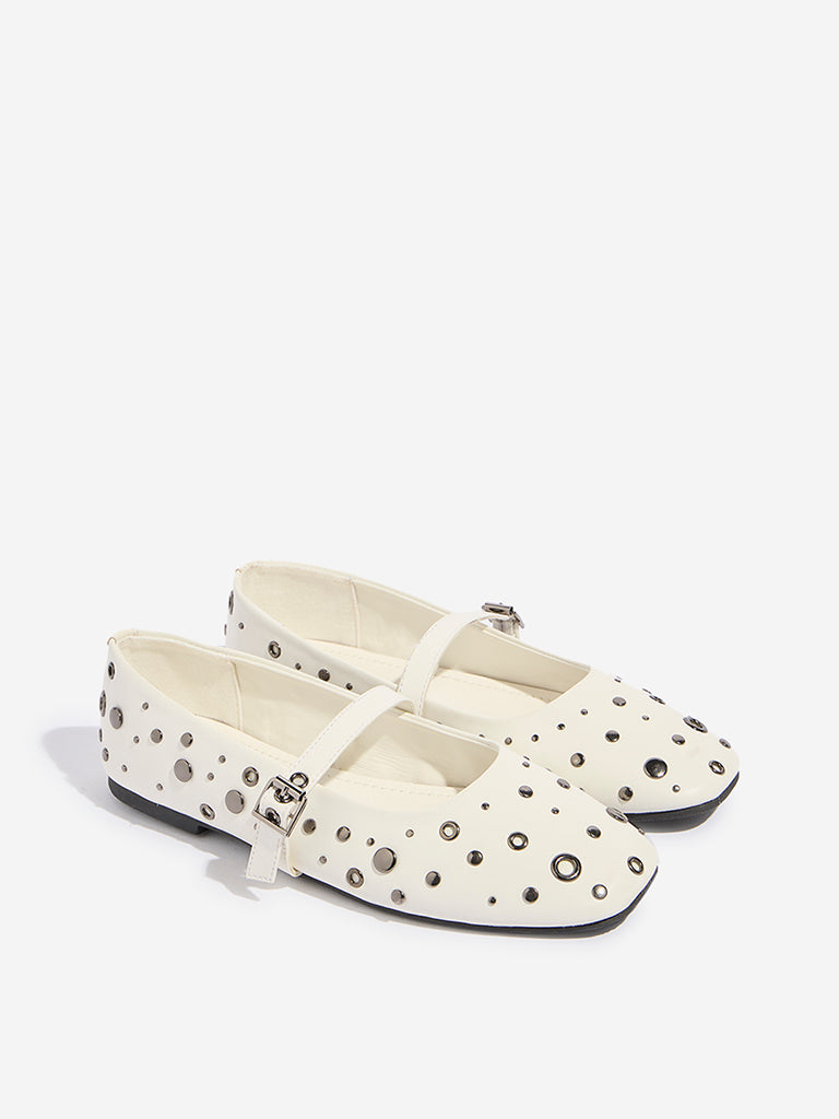 LUNA BLU White Stud-Detailed Mary Jane Shoes