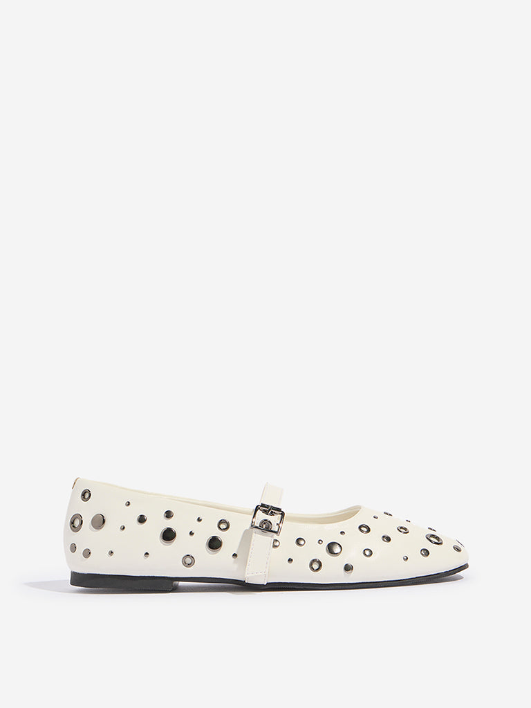 LUNA BLU White Stud-Detailed Mary Jane Shoes