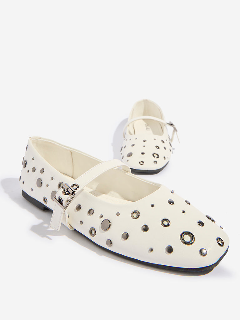 LUNA BLU White Stud-Detailed Mary Jane Shoes