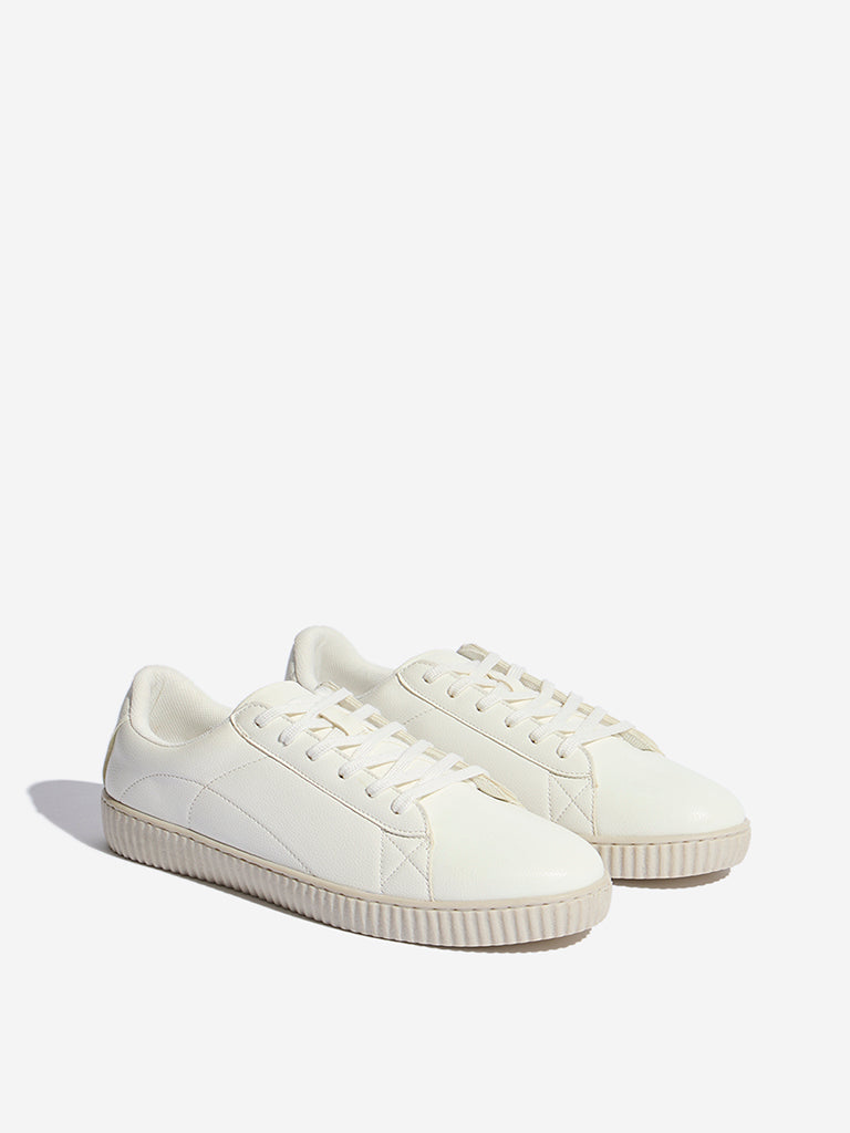 LUNA BLU White Monotone Lace-Up Sneakers