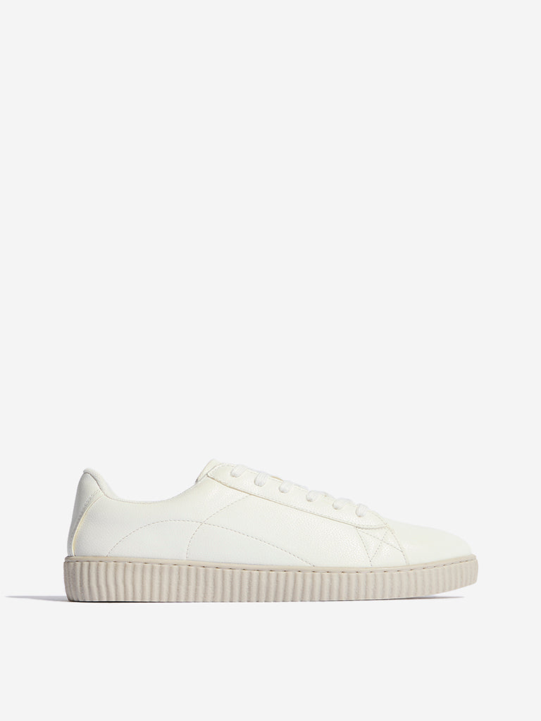 LUNA BLU White Monotone Lace-Up Sneakers