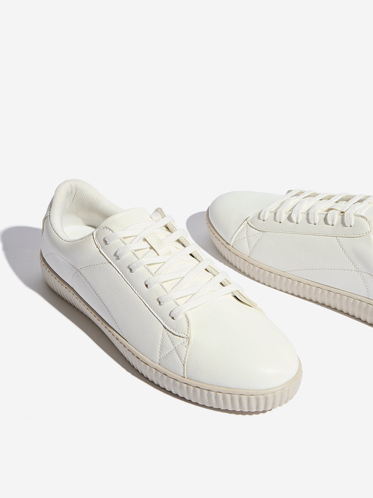 LUNA BLU White Monotone Lace-Up Sneakers