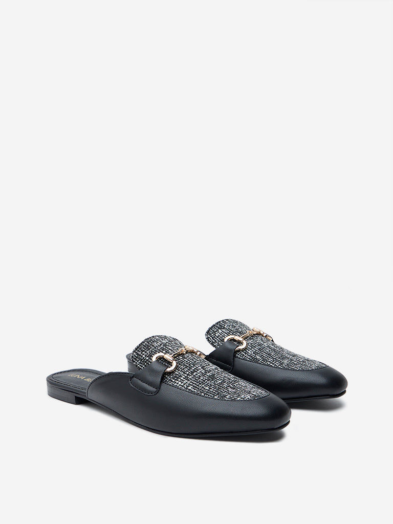 LUNA BLU Black Metal-Detailed Mules