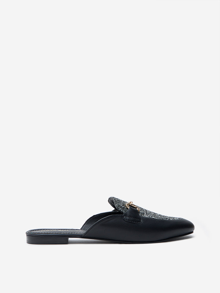 LUNA BLU Black Metal-Detailed Mules