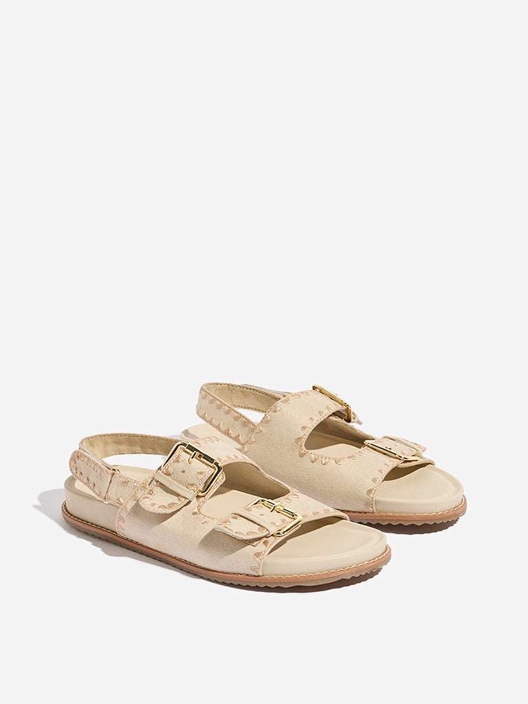 LUNA BLU Cream Embroidered Belted Sandals