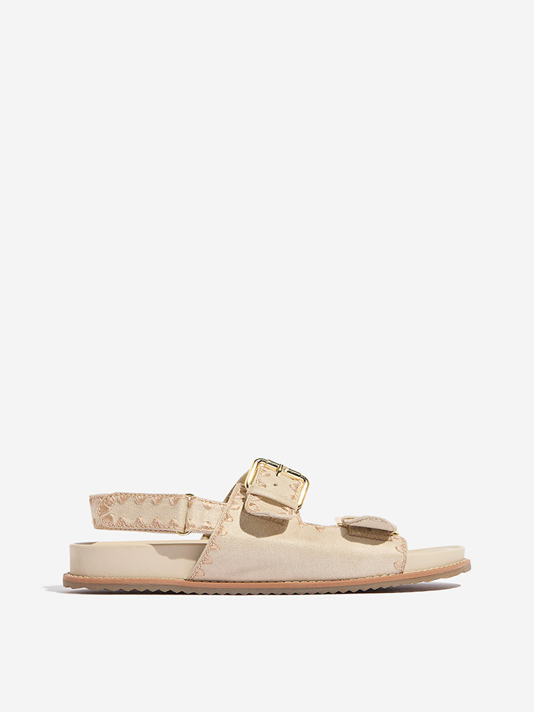 LUNA BLU Cream Embroidered Belted Sandals