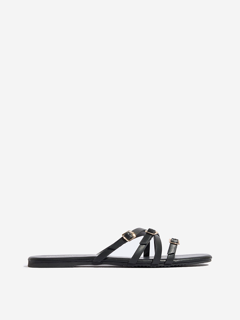 LUNA BLU Black Multi Strap Slides