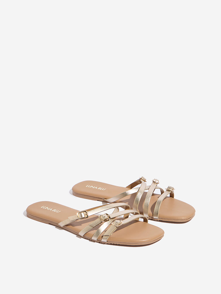 LUNA BLU Light Gold Multi Strap Slides