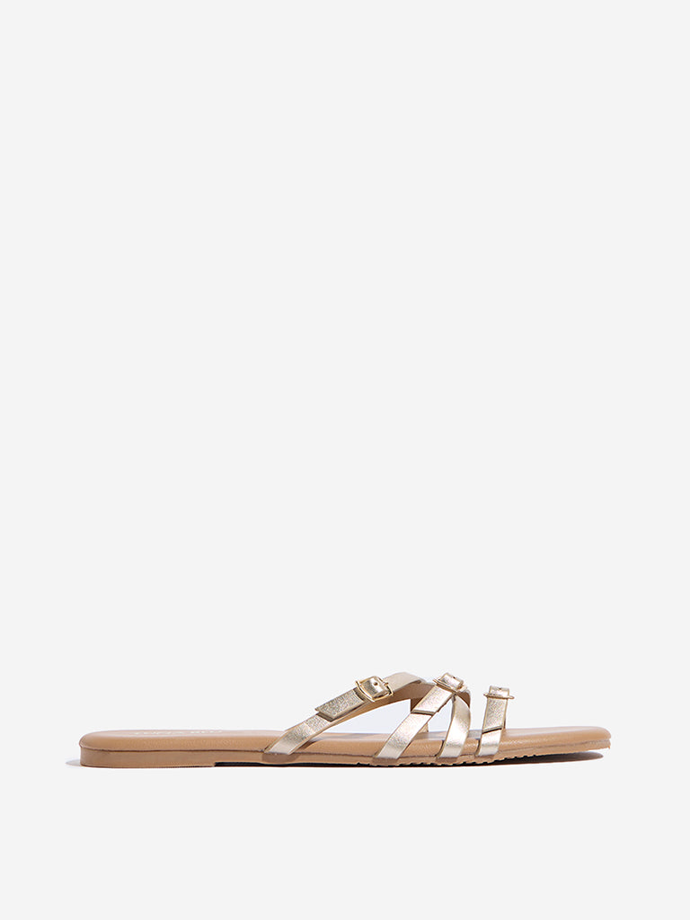 LUNA BLU Light Gold Multi Strap Slides