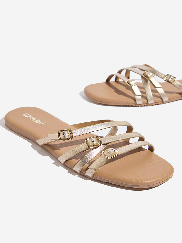 LUNA BLU Light Gold Multi Strap Slides