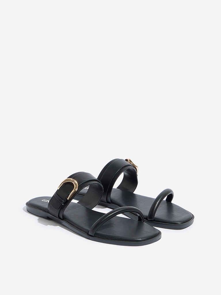 LUNA BLU Black Dual-Strap Buckled Sandals