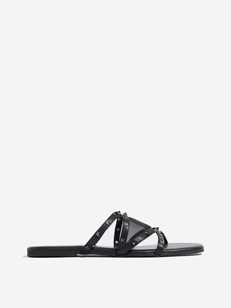 LUNA BLU Black Mesh Pyramid-Designed Slides