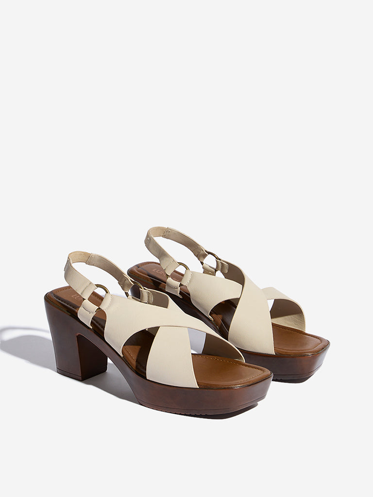 LUNA BLU Ivory Cross Strap Slingback Sandals