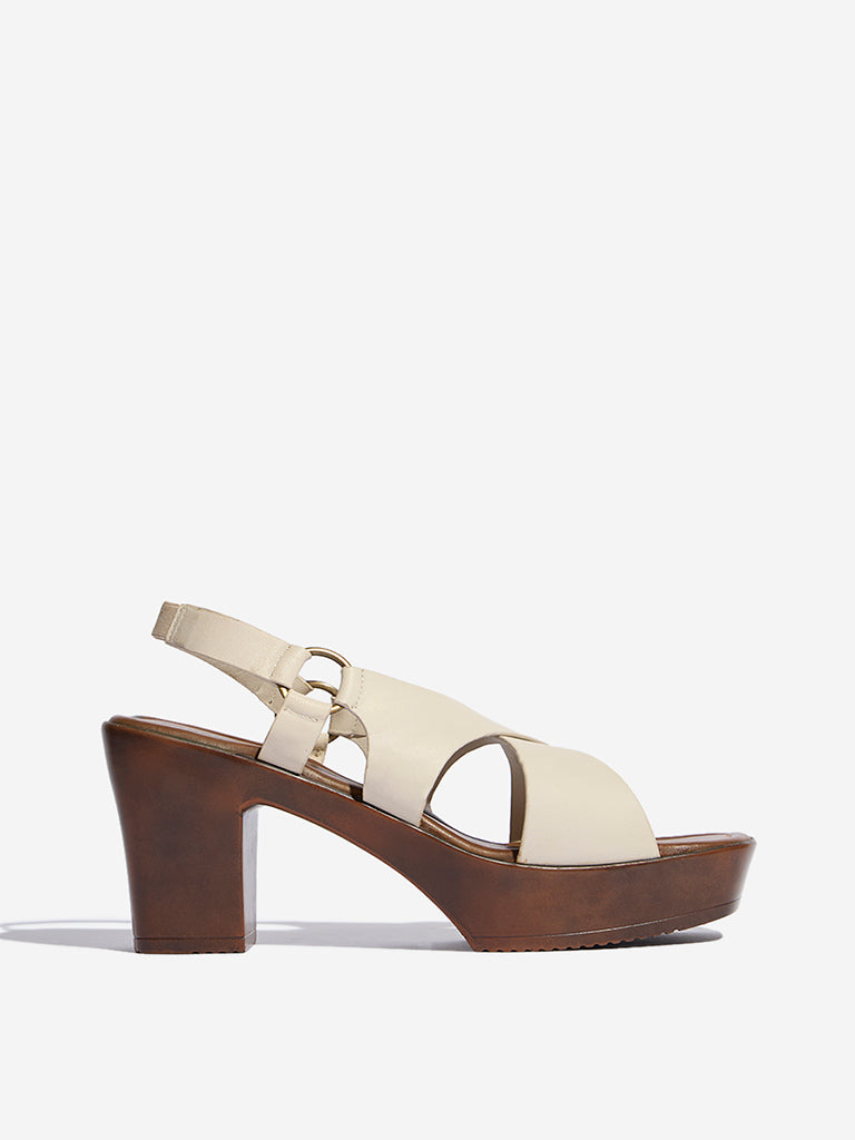 LUNA BLU Ivory Cross Strap Slingback Sandals