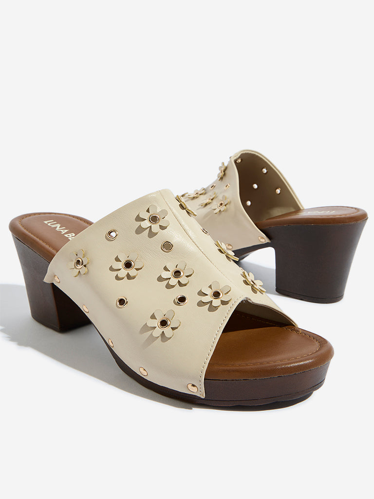 LUNA BLU Ivory Flower Eyelet Wedge Heels