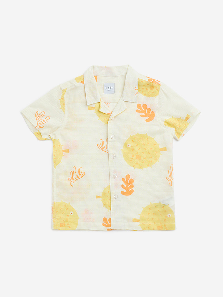 HOP Kids Yellow Sea-Inspired Resort-Fit Cotton-Blend Shirt