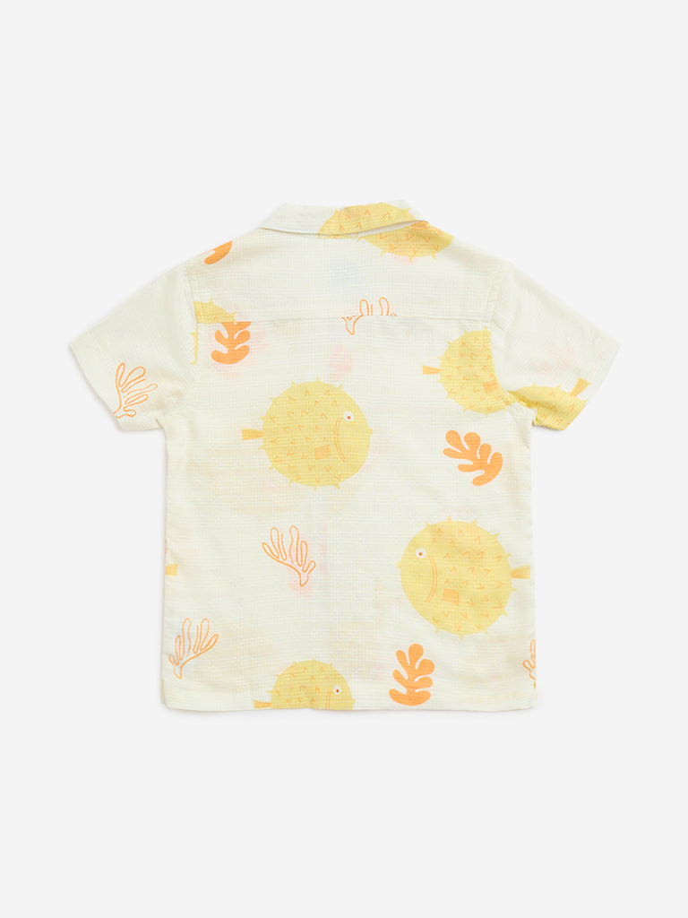 HOP Kids Yellow Sea-Inspired Resort-Fit Cotton-Blend Shirt