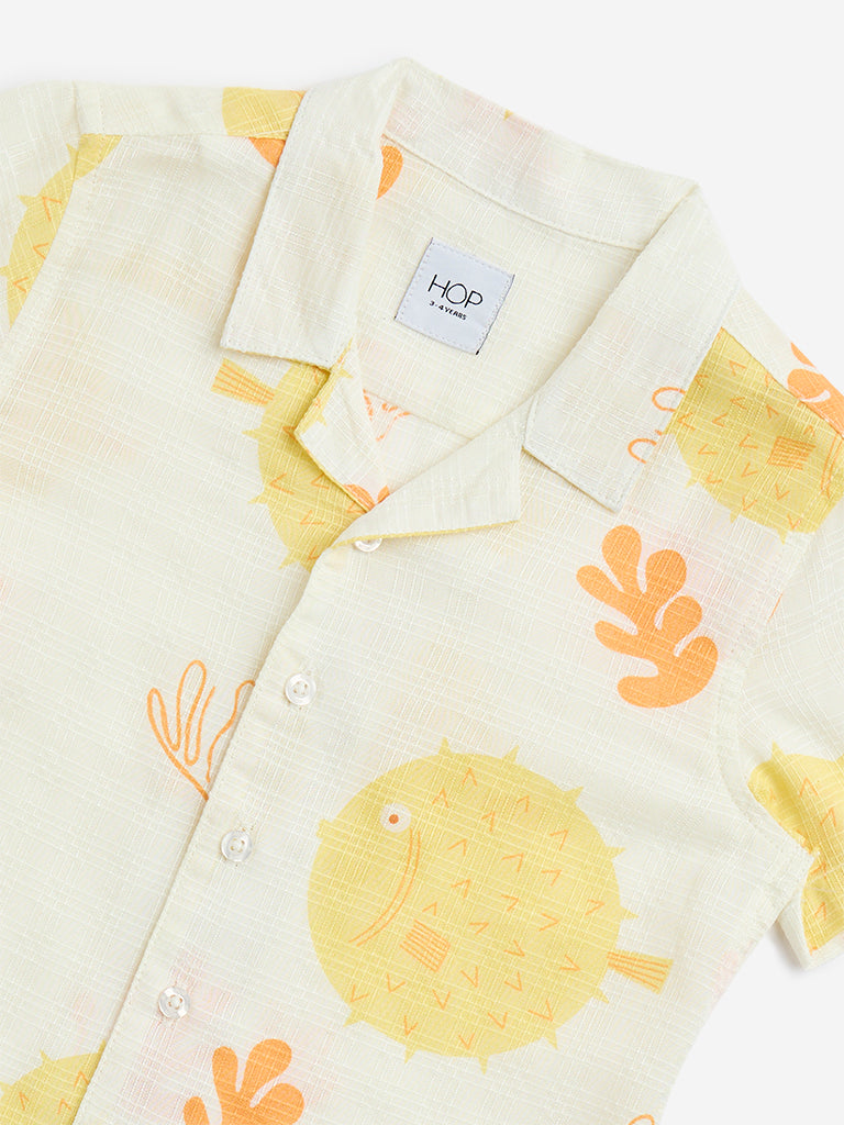 HOP Kids Yellow Sea-Inspired Resort-Fit Cotton-Blend Shirt