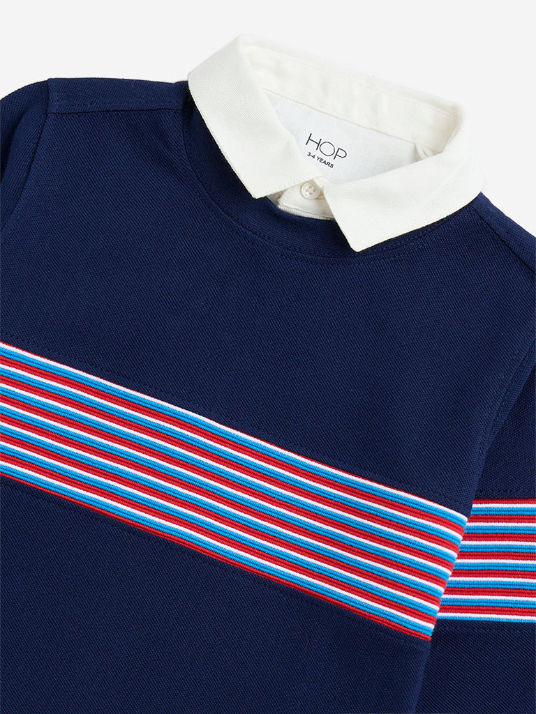 HOP Kids Navy Striped Cotton T-Shirt