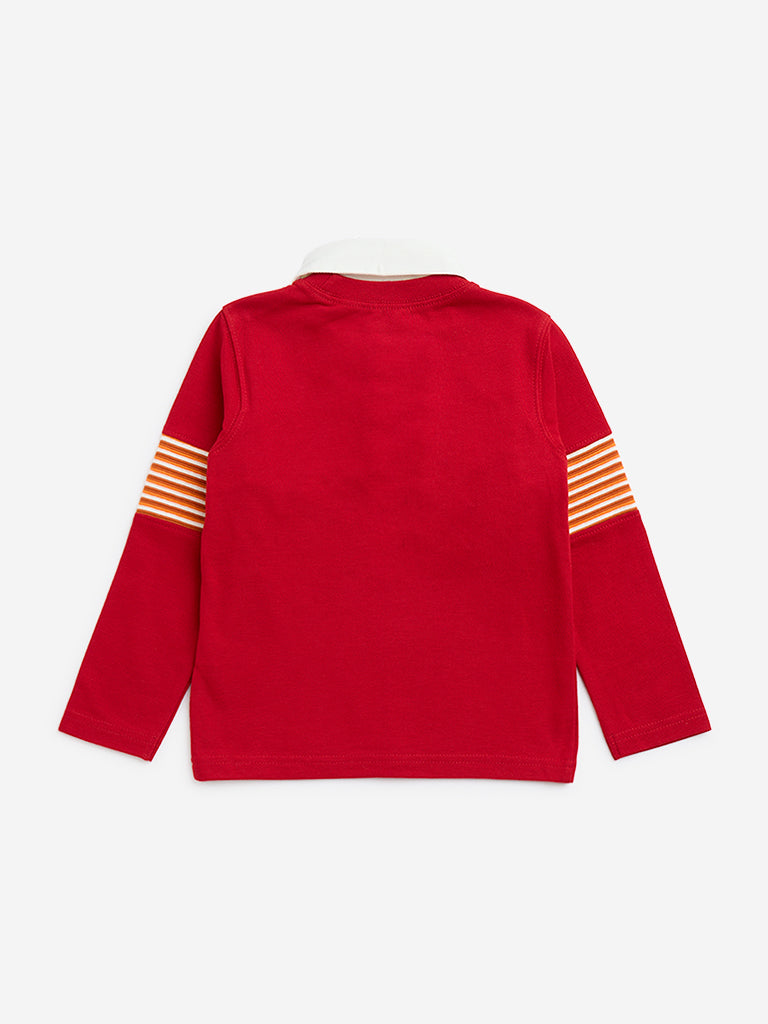 HOP Kids Red Striped Cotton T-Shirt