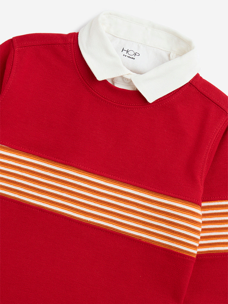 HOP Kids Red Striped Cotton T-Shirt